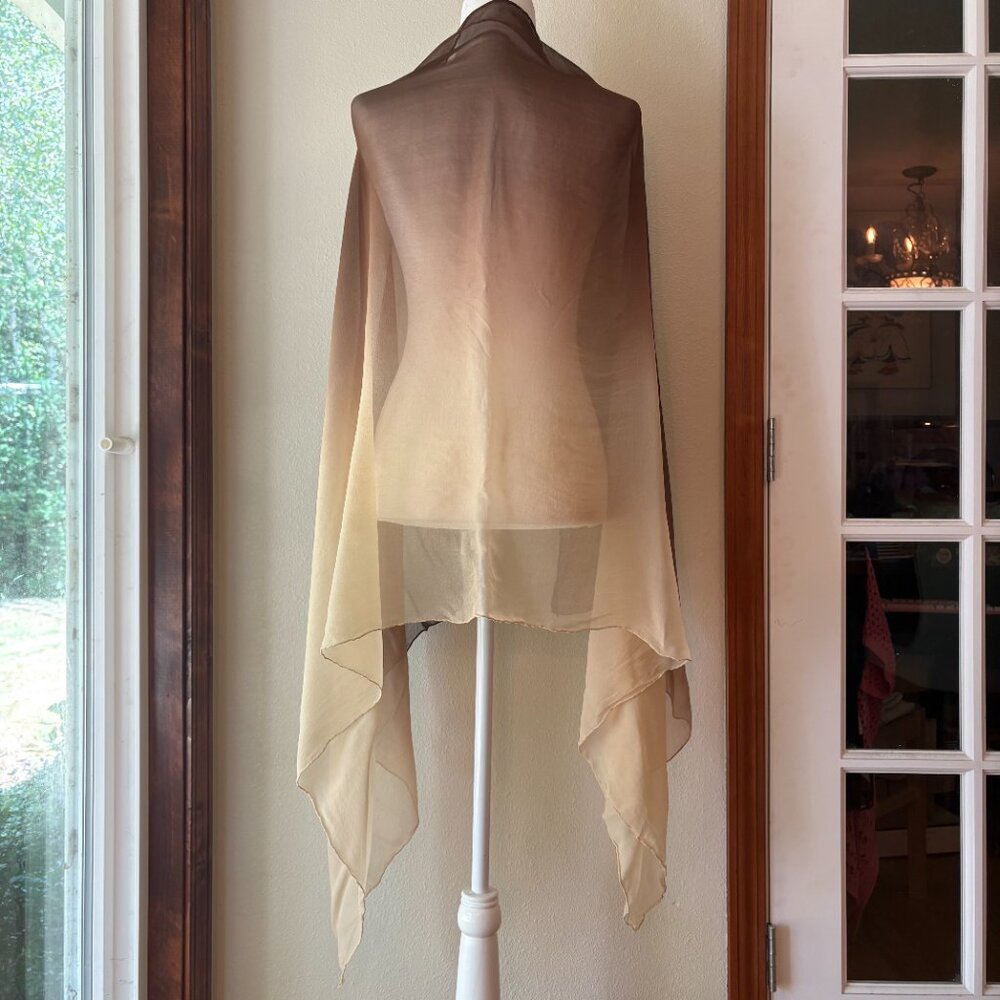 Pure Silk Scarf Brown Sand Ombre 100% Silk Beach Summer Hand Roll Made in Japan - Picture 2 of 8